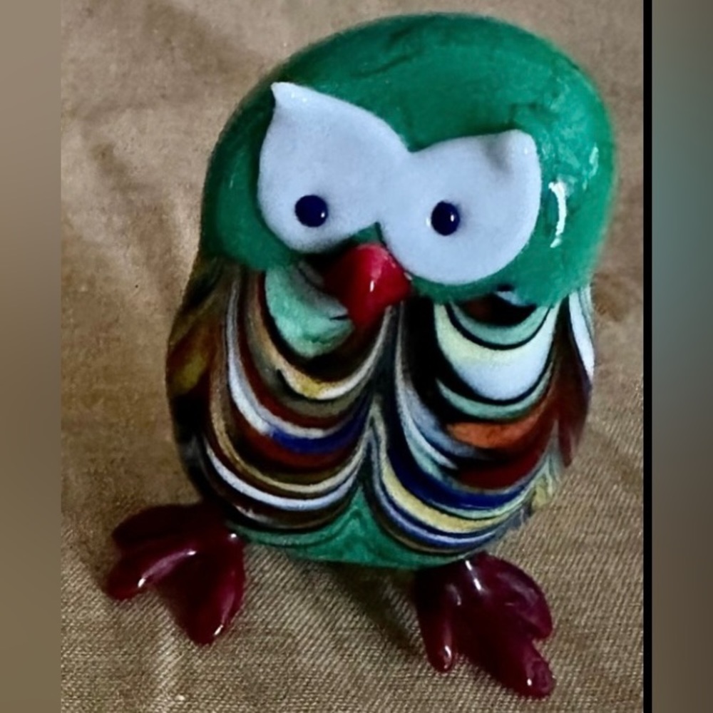 NEW MURANO GLASS PHOENICIAN OWLS. MADE IN MURANO ITALY.